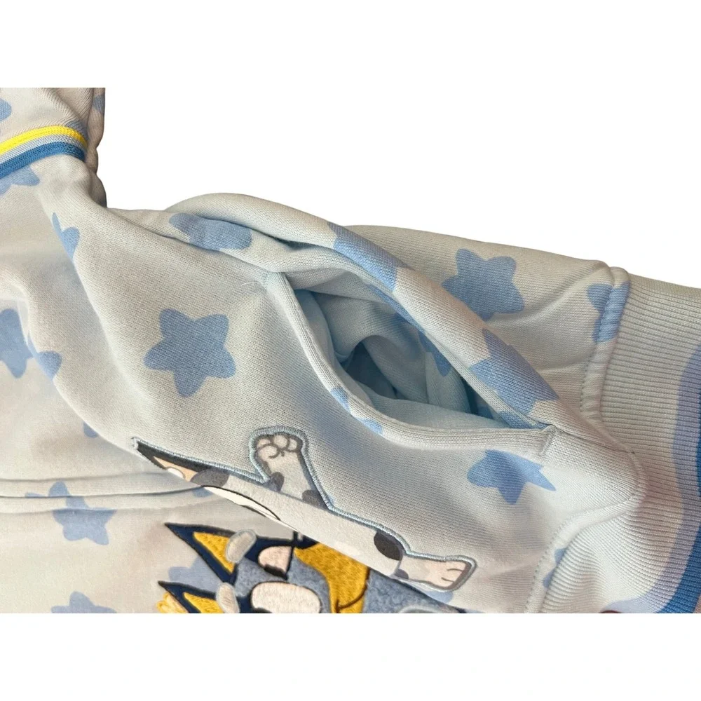 Bluey Boys Zip‎ Up Hoodie Nantucket Breeze Blue Star Print Character Size 7